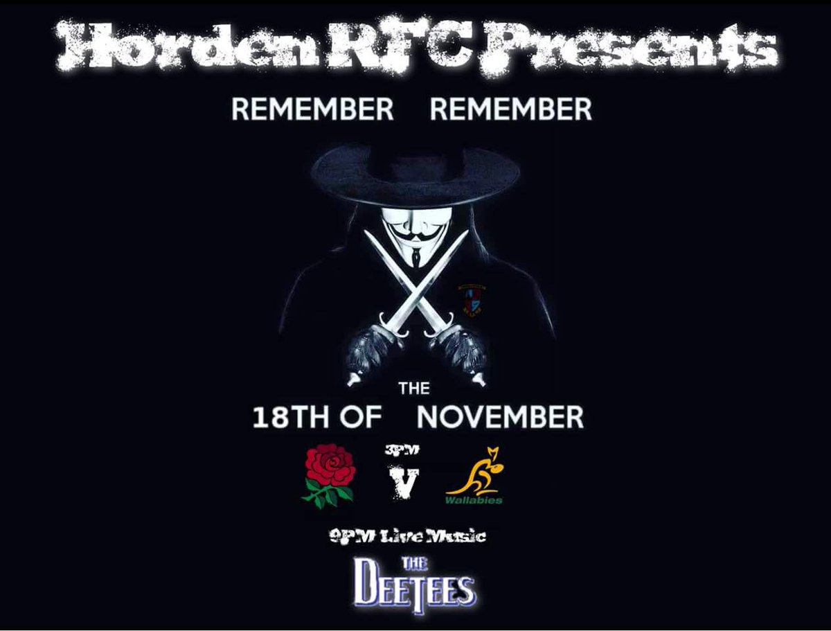 Sat 18th November
England v Australia 2pm KO
Then live band:
The DeeTees 8pm
Free entry: