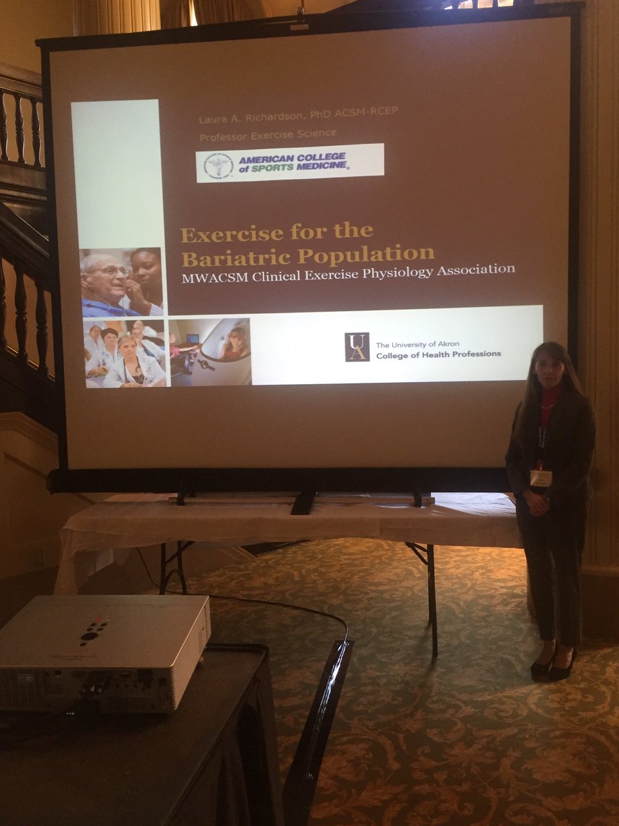 One last presentation from the Akron contingency! <a href="/richardsonyyz/">Dr. Laura Richardson</a> discussing exercise and bariatric patients. #MWACSM <a href="/UA_ExSci_Club/">UA Exercise Science</a>