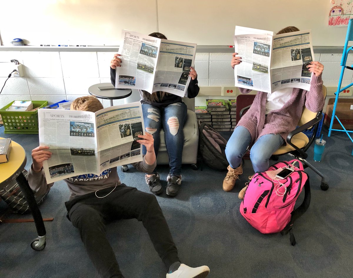SandburgAquila's tweet photo. The teens can’t put down the new issue! Get yours now, hot off the press! #readallaboutit 📰🗞 https://t.co/9k7EnNlZnD