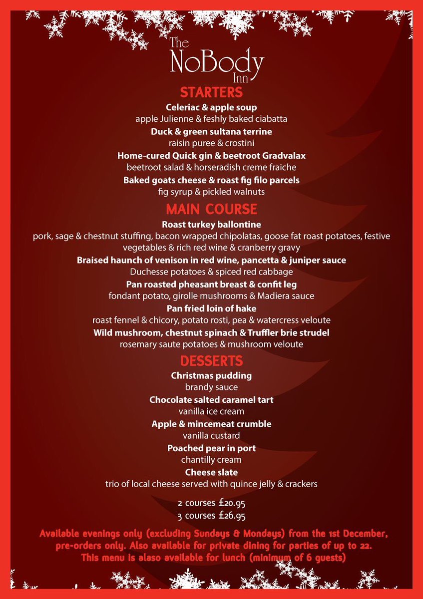 It’s that time of year and Christmas menus are flying around- here is ours but in the best Christmas surroundings possible!