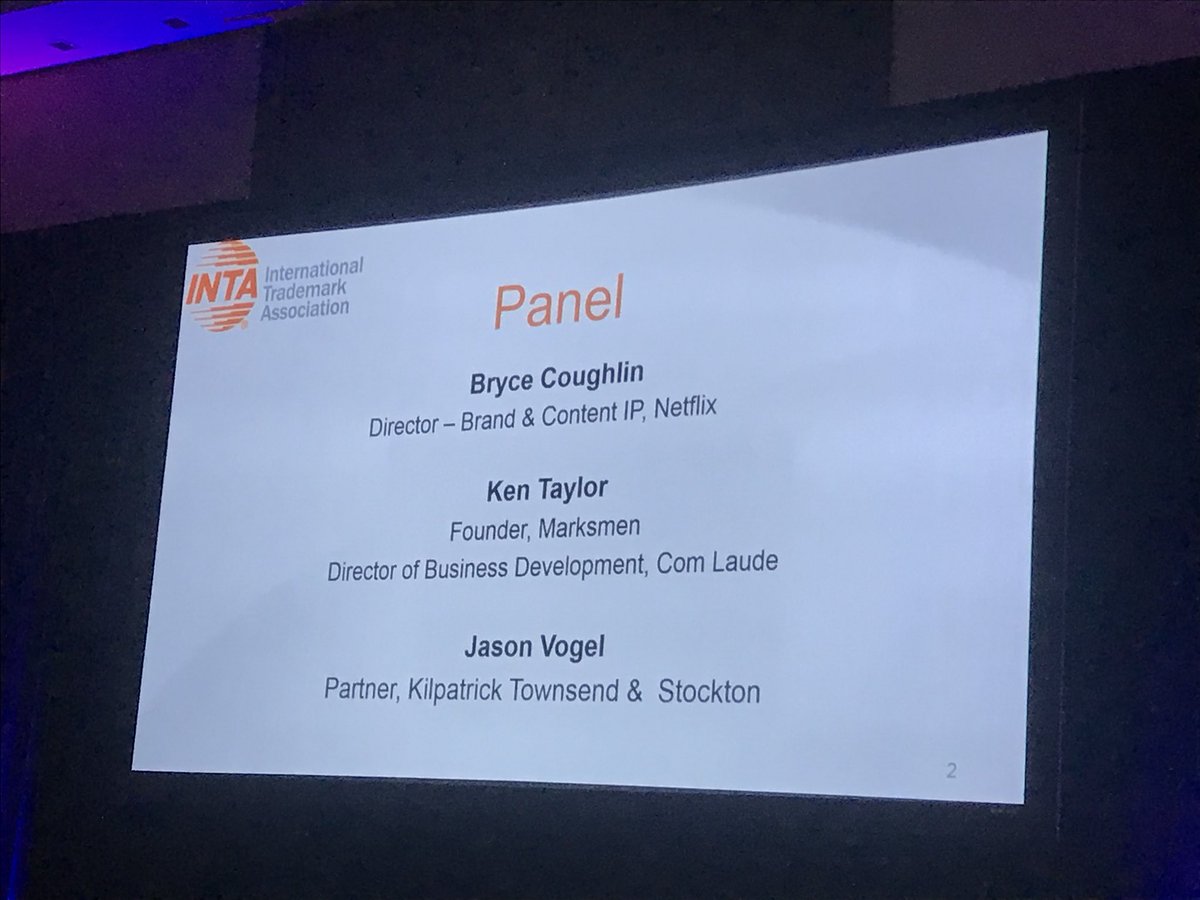 MSKinDC's tweet photo. All-star panel discussing the ethics of #trademark enforcement @inta #INTALM with counsel from @netflix @comlaude &amp; #KilpatrickTownsend including the ABA model rules. https://t.co/hHKtboOiU3