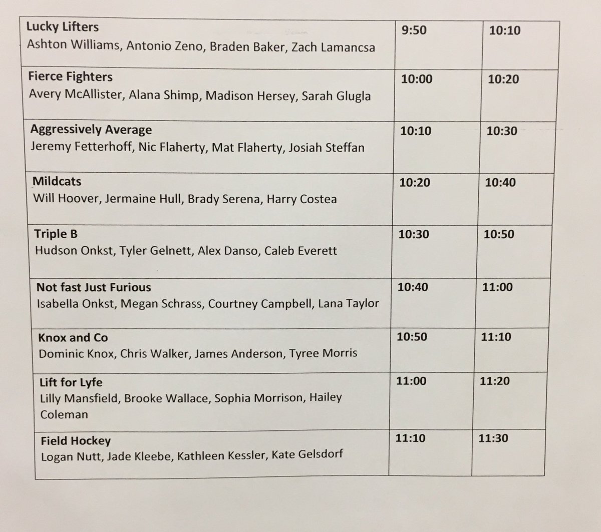 MASH_Lift4Life's tweet photo. Here is tomorrow’s schedule!! Get a good nights rest and eat a healthy breakfast 💪🏼🏋🏼‍♀️🏆 https://t.co/MKneQwMnXi