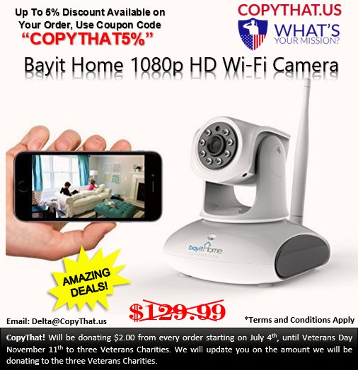 Copy_That_US's tweet photo. #Bayit Home 1080p HD Wi-Fi #Camera with Two-Way Audio and IR Night Vision #CopyThat #Veterans #military #supportourtroops #usa https://t.co/lFWzjAkEfQ