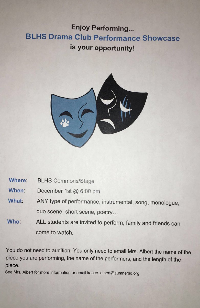 blyearbook18's tweet photo. hey panthers! Are you interested in showing off your creative talents? Then sign up for showcase! You can perform songs, monologues, poetry, stand up comedy, play an instrument, and MORE!! https://t.co/HUkeGZ3tkn