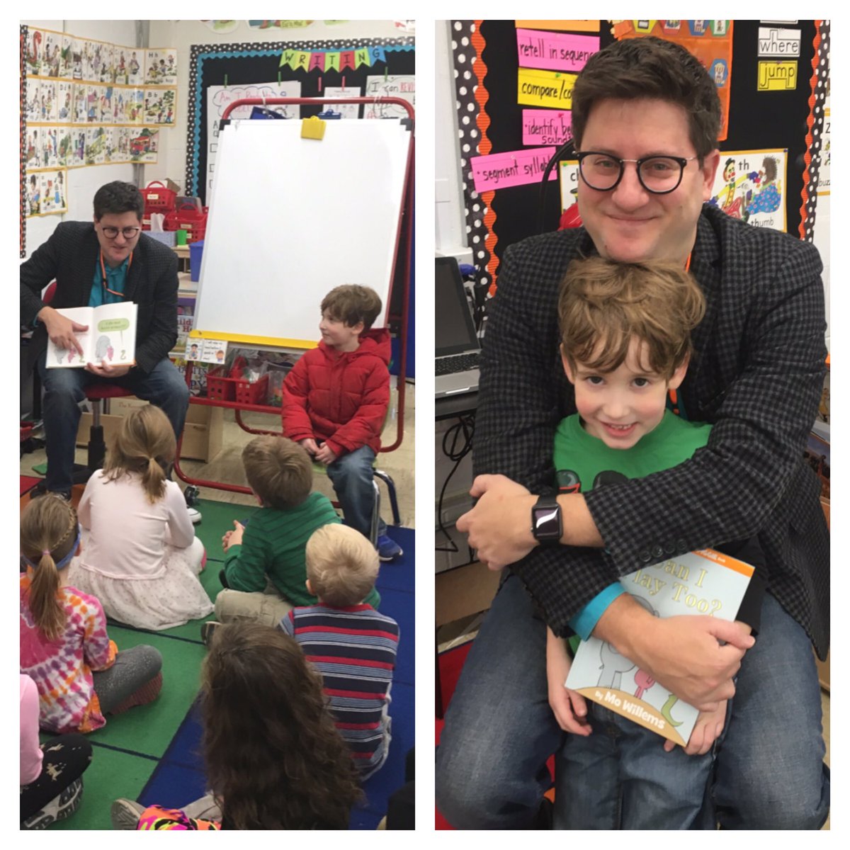 We love Elephant and Piggie and we love guest readers!  Lots of laughter. #kip109 #engage109