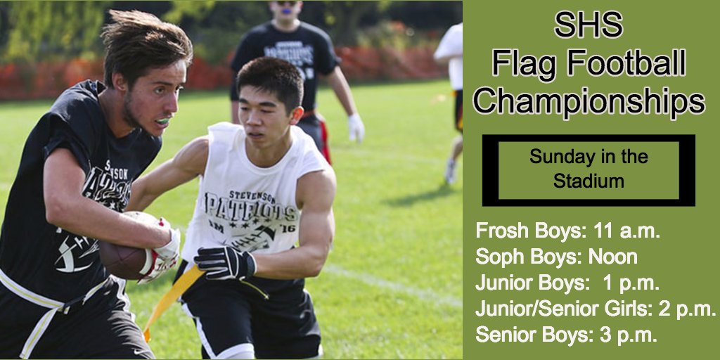 stevensonhs's tweet photo. The Stevenson Flag Football League will hold its championship games Sunday in the Stadium #intermurals https://t.co/Vo6M6ayFMt https://t.co/GUbKaBk4Iw