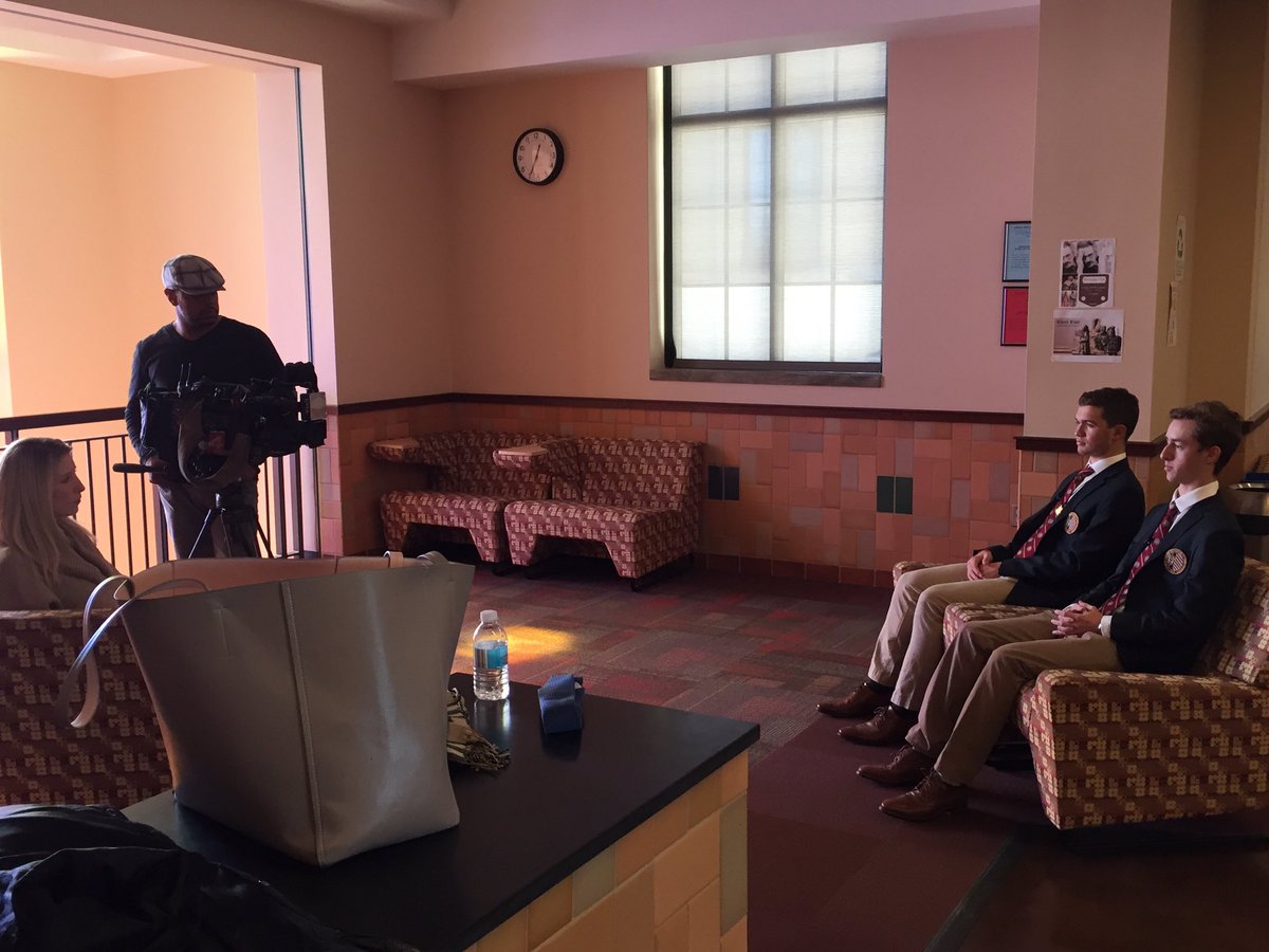UofDJesuit's tweet photo. @Local4News sat down with members of our Pallbearer Ministry and Mr. Trudel today. Look for the story tonight! #CubPride https://t.co/v4Yls2hEDL