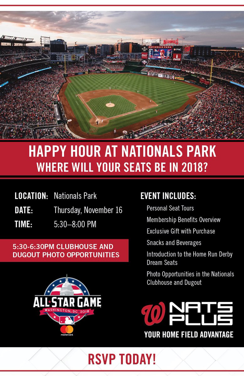 Happy Hour at Nationals Park! Thursday, November 16th 5:30-8:00pm! <a href="/Nationals/">Washington Nationals</a>