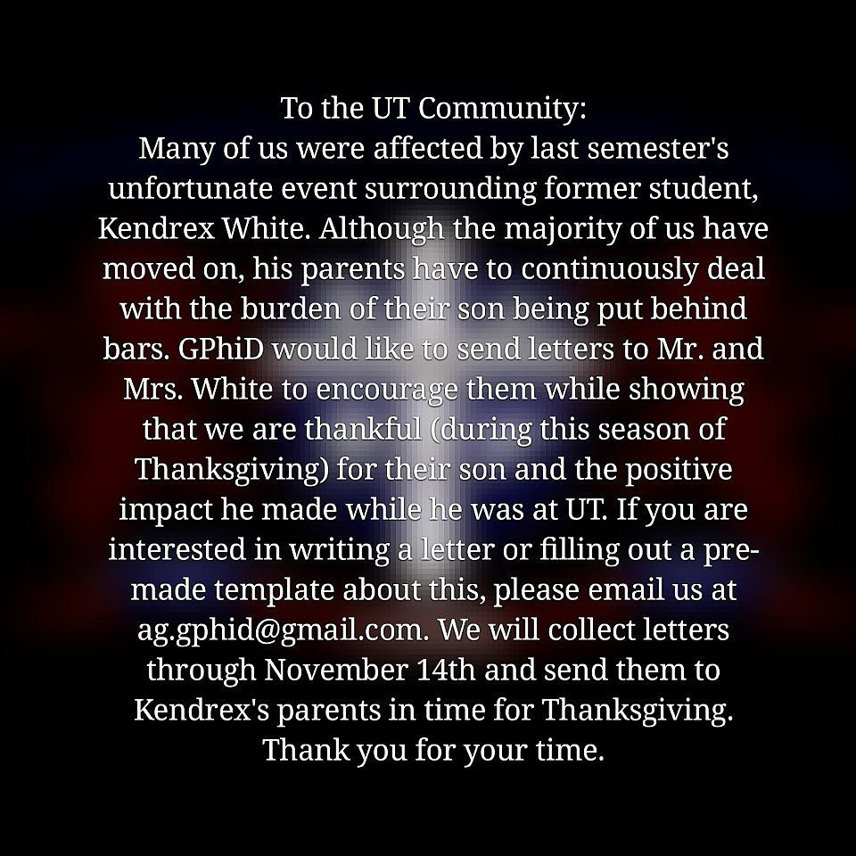 AG_GphiD's tweet photo. Here's a friendly reminder for those of you who want to participate #LettersToTheParentsOfKendrexWhite https://t.co/9coj5po8kG