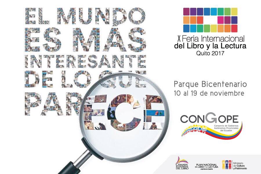 CongopeEcuador's tweet photo. Hoy 19:00 gran inauguración de la Décima Feria del Libro y La lectura invitados todos a participar te esperamos del 10 al 19 de noviembre. #FILQuito2017 https://t.co/R7mzYdnkH9