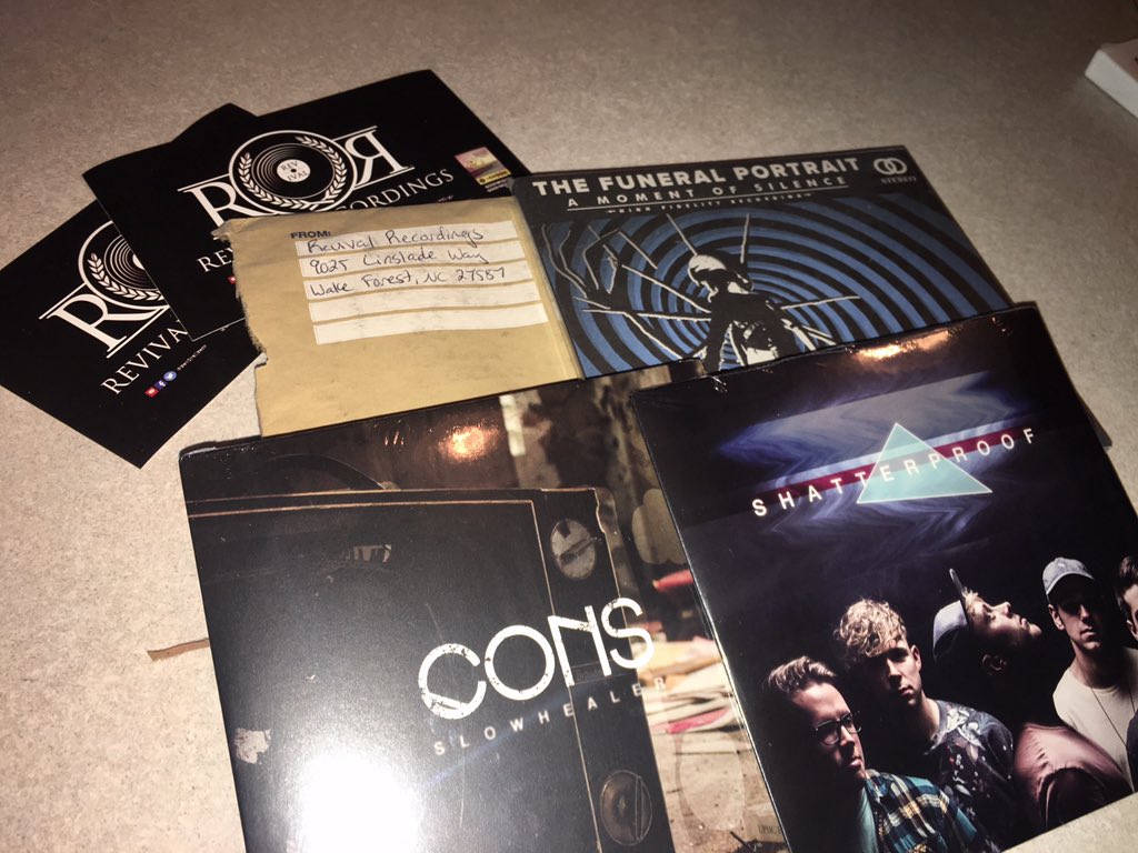 beyond ecstatic to check the mail and find my package from <a href="/RevivalRecs/">Revival Recordings</a> today! glad to finally have some hard copies of <a href="/ConsTheBand/">CONS</a>, @TFP_tweets, and @Shatterproof_fc to listen to (: thank you again!
