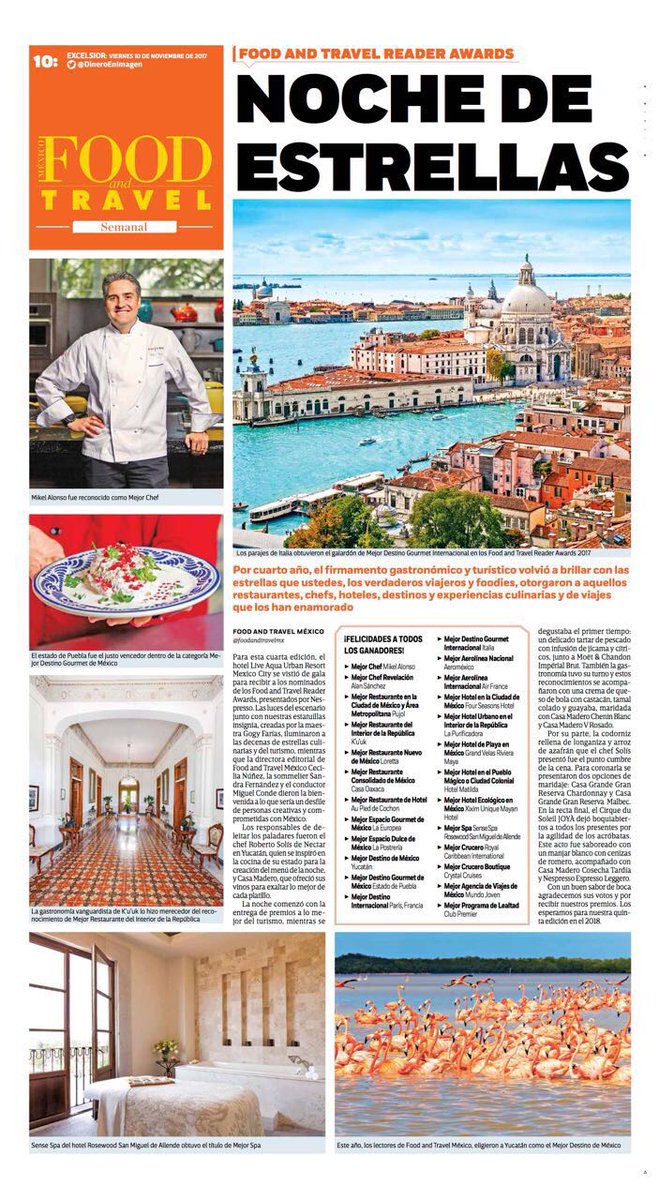SelloMStudio's tweet photo. ¡Extendemos nuestra felicitación a los ganadores de anoche en los @FoodandTravelMX #ReaderAwards! https://t.co/HsaUJmyTGK