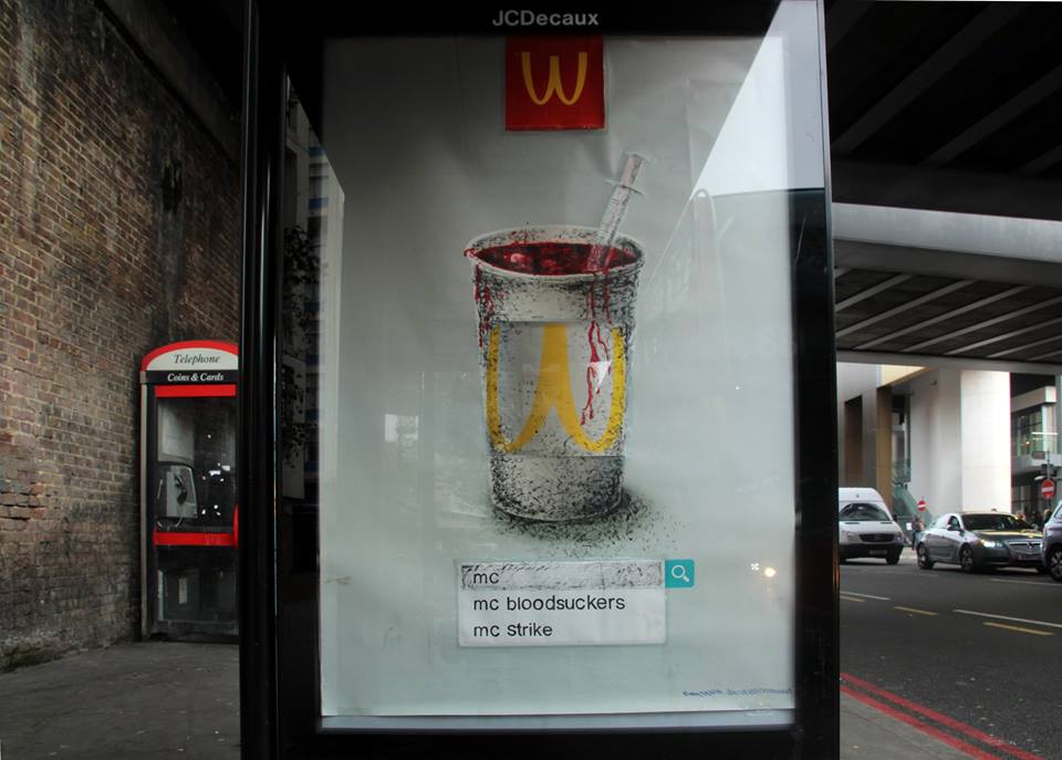 willhuw's tweet photo. MrTopple: RT SpecialPatrols: More #McStrike subvertising solidarity from #IllustreFeccia and #DoubleWhy
#McBloodsu… https://t.co/8sZV145x4V
