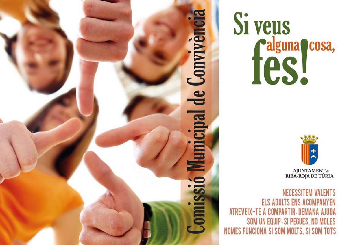 Comissió Municipal Convivència <a href="/ayto_riba_roja/">Ayto Riba-roja</a>, on participen membres dels centres educatius, Ajuntament i Policia, ha preparat aquesta campanya de sensibilització ciutadana per fer passos per millorar la convivència i lluitar contra qualsevol tipus de desigualtat i de violència