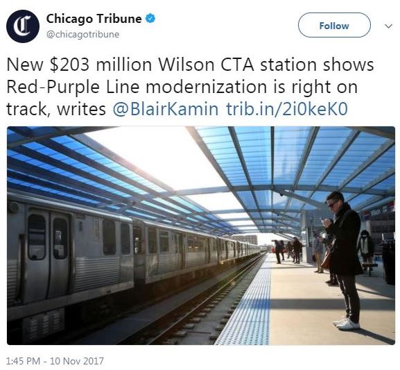 HNTBCorp's tweet photo. #HNTB was proud to serve as lead designer on the CTA Wilson Station Reconstruction Project in Chicago. Thanks to the @ChicagoTribune for reviewing → https://t.co/Grl47D6ANe https://t.co/UGE1mzAA2K