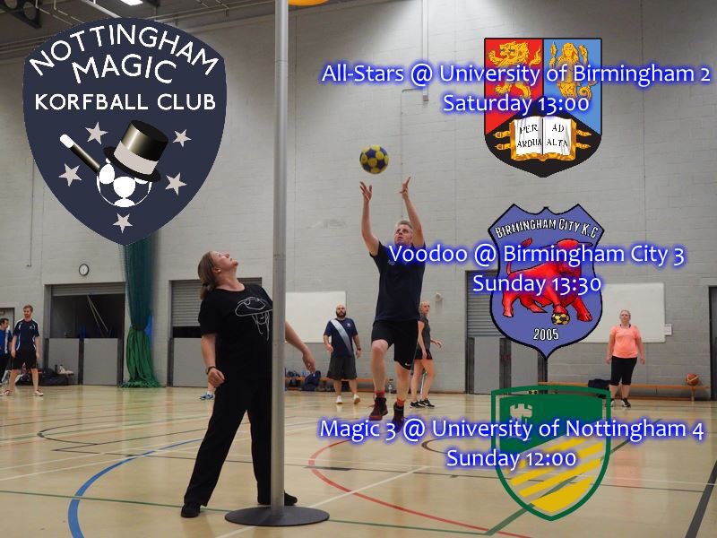No games tonight, but a busy weekend of 'road games' for Magic!

All-Stars travel to take on University of Birmingham 2 on Saturday, followed by Voodoo traveling down the A42 on Sunday, to play City 3. Magic 3 have a much shorter trip to University Park to take on UoN 4.
