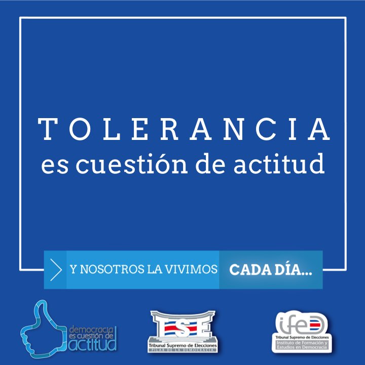TSECostaRica's tweet photo. Vivimos en una sociedad con múltiples opiniones, puntos de vistas y creencias. ¿De qué manera podemos poner en práctica la tolerancia con quienes nos rodean?
#ActitudD #VivirlaDemocracia https://t.co/rKzeWXPAMv