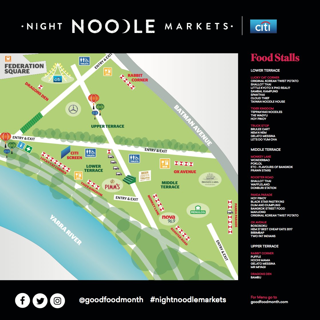 Try mind-blowing meals and dessert by <a href="/MrMiyagiMelb/">Mr. Miyagi</a>  ,Bambu &amp; <a href="/GelatoMessina/">Gelato Messina</a> the best way to enter is via Batman Avenue! #NightNoodleMarkets