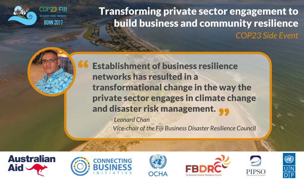 Collective action gives the private sector a voice and a seat at the table to work with the government, Fiji is a good example of that #COP23 <a href="/FBDRC/">FCEF FBDRC</a>