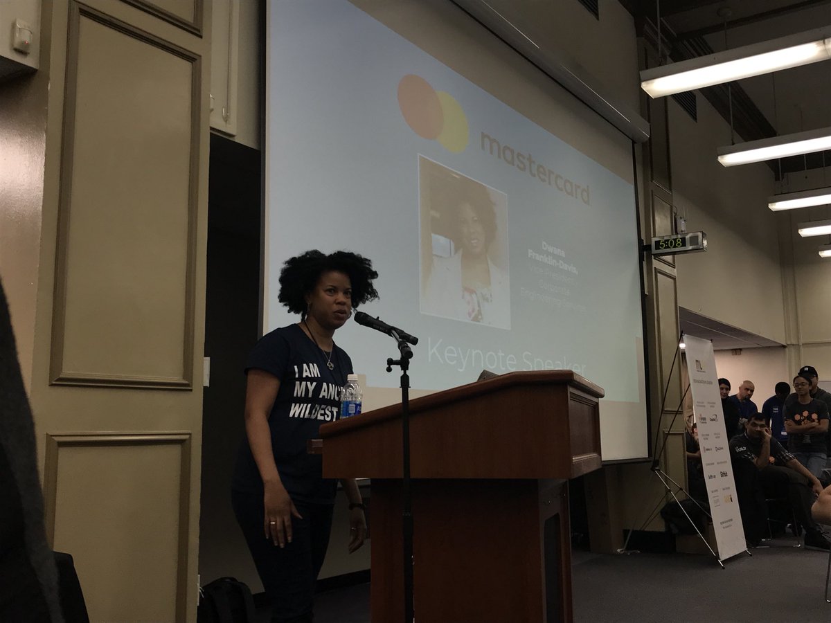 Dwana Franklin-Davis speaking on behalf of our amazing title sponsor, MasterCard!!!! #NSHackathon17