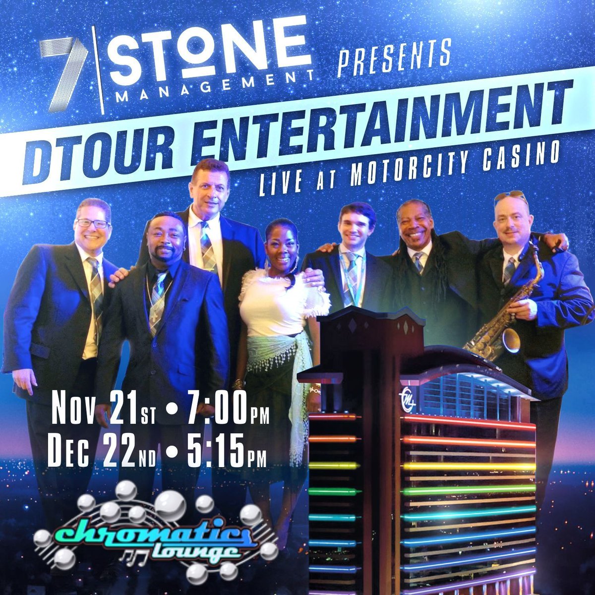 7StoneDetroit's tweet photo. #7StonePresents: #DTourBand's Upcoming Shows at #MotorCityCasino | #ChromaticsLounge | #DetroitMusic #Motown #Funk https://t.co/qIlKtoHgHP