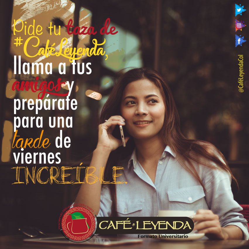 cafeleyendacol's tweet photo. ¡Vamos a disfrutar este #viernes!

#CaféLeyenda #amigas #novios #plan #amigos #cafecolombiano #Felizviernes #amigos #reunion #relax #descanso #buenasideas #somoscolombo #unisanitas #unincca #amigas #novios #plan https://t.co/BqFQLUserF