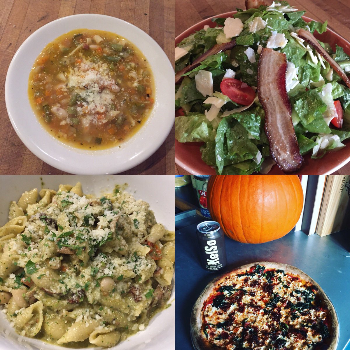 Weekend Specials!
Minestrone, Salad w/Pork Belly, Pesto with Shells, Pizza of the day!
-Food to warm you up!!