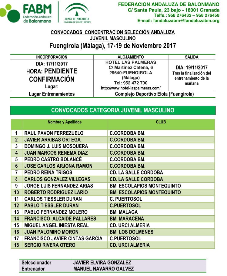 balonmanosalle's tweet photo. Nuestros jugadores @Carlosgv77 y @Pedro_RT_19 asistirán a la siguiente convocatoria de la seleccion andaluza juvenil, que tendrá lugar el próximo fin de semana en Fuengirola #andaluza @F_A_BM @CordobesaBM https://t.co/oATJxwXNGY