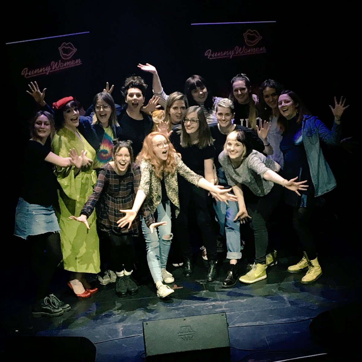 funnywomen's tweet photo. Loving the jazz hands &amp; UFO landing look! Well done all! Great show tonight at @HoxtonHall #FWAwards2017 - more on Monday 13 Nov @the_betsey. https://t.co/k5402S6SHC