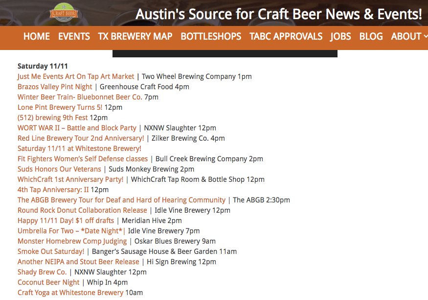 Correction: 'Only' <a href="/512brewing/">(512) Brewing</a> &amp; <a href="/4thtap/">4th Tap Brewing Coop</a> &amp; @WhichCraftMLR Anniversary Parties tomorrow! And just a "few" other events including @NXNWtwo Wort War, <a href="/theabgb/">The ABGB</a> <a href="/IdleVineBrewCo/">Idle Vine Brewing</a> @OskarBluesATX <a href="/HiSignBrewing/">Hi Sign Brewing</a> <a href="/BangersAustin/">Bangers Austin</a> <a href="/MeridianHive/">Meridian Hive</a> craftbeeraustin.com/austin-craft-b…