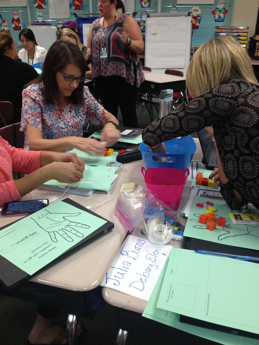 #VCSMath Kinder teachers in 9 sessions across the district learning about #3Acttasks! Thanks <a href="/gfletchy/">Graham Fletcher</a> for inspiring us!