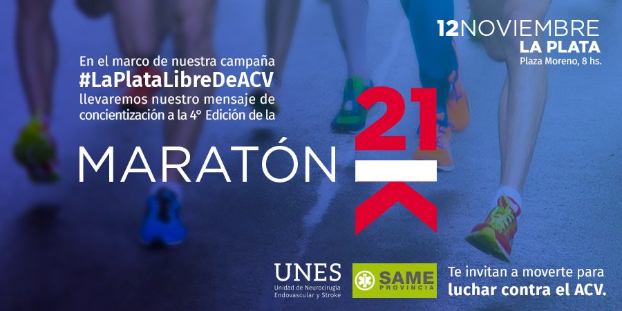UNESLaPlata's tweet photo. Seguimos nuestra carrera contra el #ACV! 🏃‍♀️🏃
Este domingo te esperamos en maratón @21kLaPlata, junto al #SAME La Plata 🚑brindaremos controles preventivos e información sobre esta grave enfermedad.
⏱️Te esperamos a partir de las 8hs!
#ElACVEsTratable https://t.co/VF8BtQn8HC