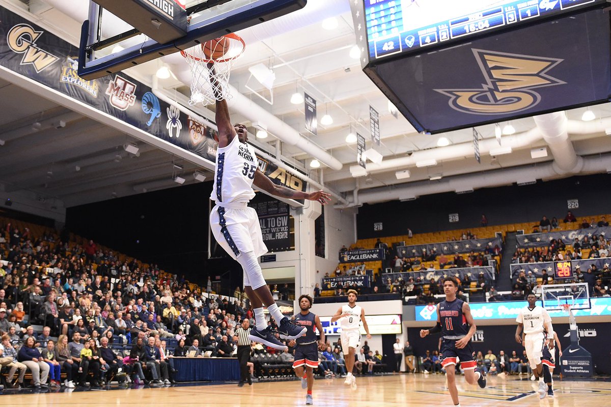 GW_MBB's tweet photo. Recap and highlights from an entertaining night in the Smith Center as GW defeats Howard, 84-75 #RaiseHigh https://t.co/v9EqdKCVas https://t.co/vX2ps05Es8