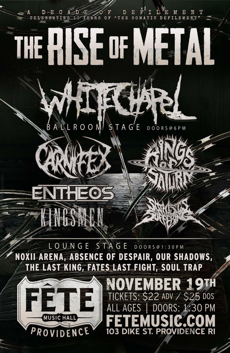 OurShadowsMusic's tweet photo. Who’s coming to see us in New England next weekend??? @RingsofSaturn_ @WhitechapelBand @carnifex https://t.co/auWOOioL3W