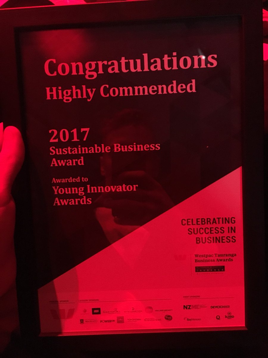 joshsaundersnz's tweet photo. Go @YIA_NZ. Highly Commended for sustainable business at the Tauranga Business Awards! https://t.co/5jYCA3Wl3p
