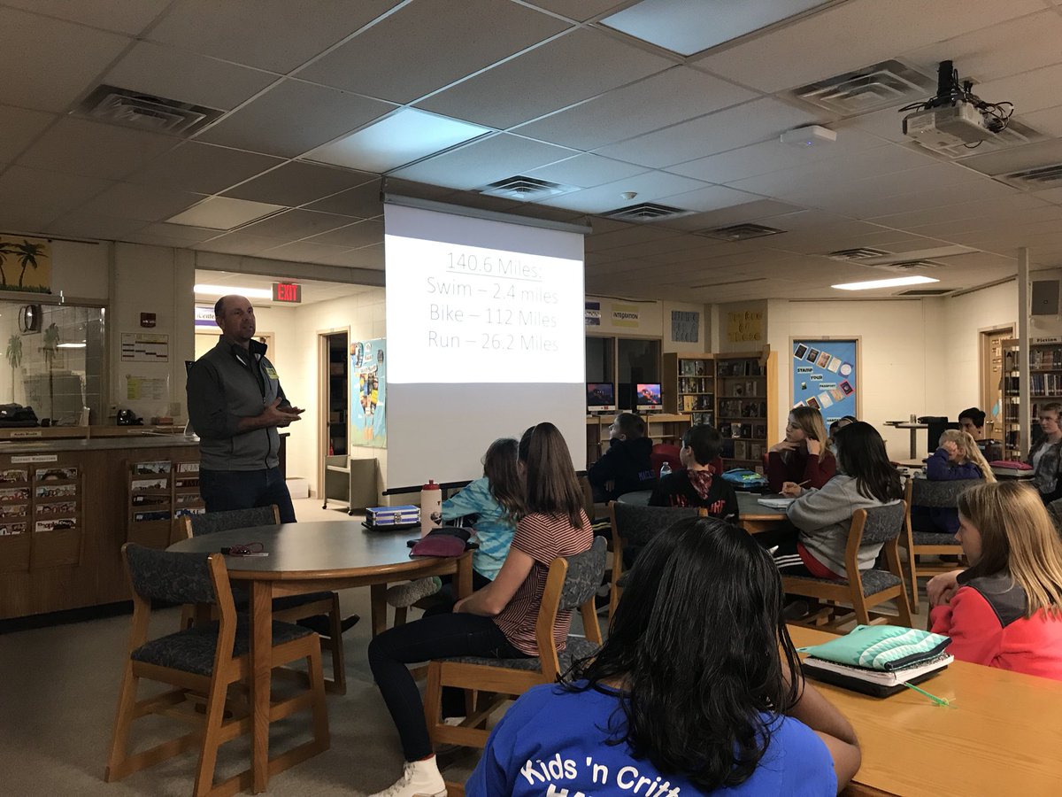 PEKuntz's tweet photo. @FLIGHTSDW “We Are The Champion” students learned about the Ironman today from a 5 time Ironman!  Thank you Mr. Weninger! #1horning https://t.co/Zhvve0bH3z