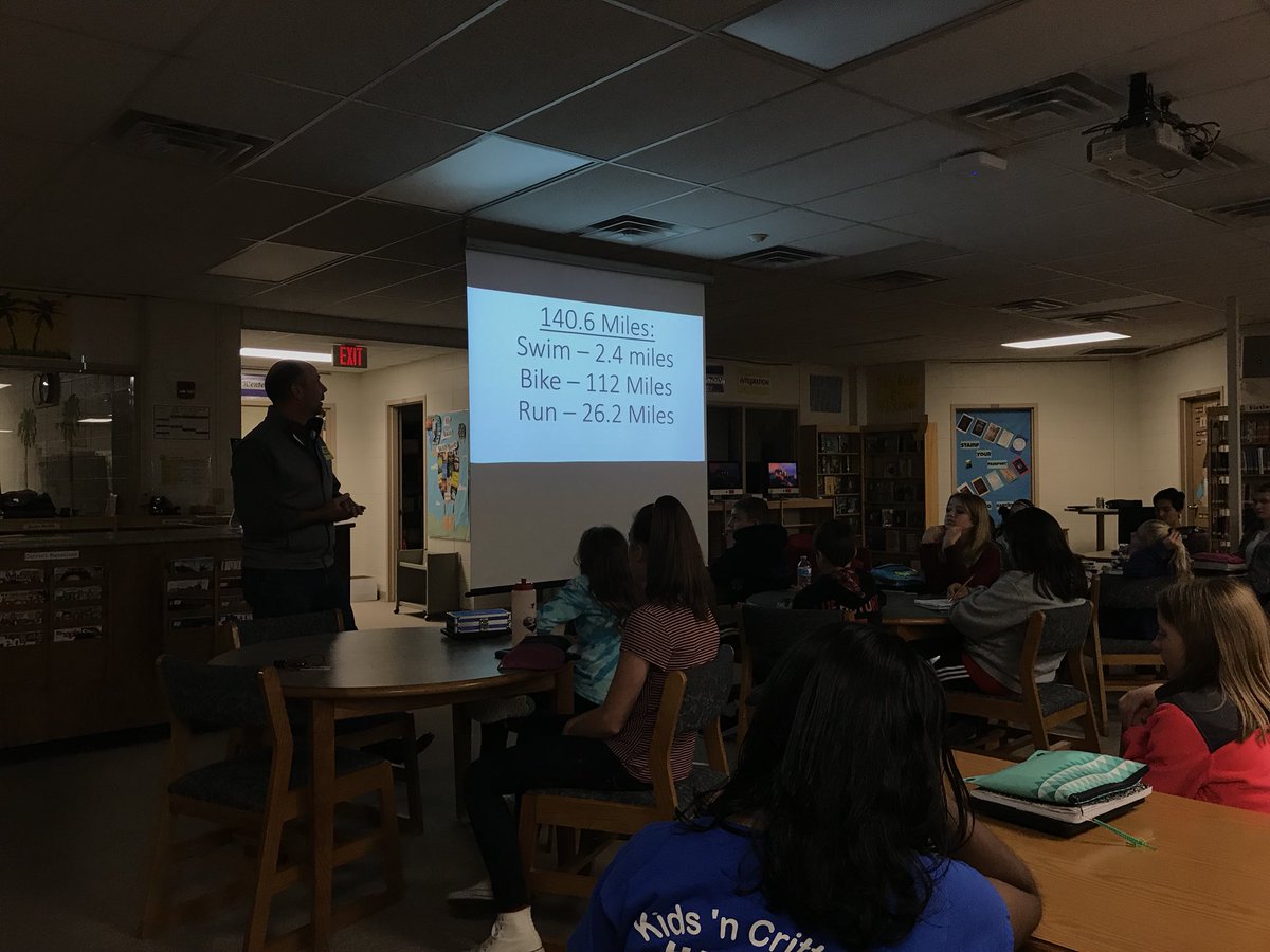 PEKuntz's tweet photo. @FLIGHTSDW “We Are The Champion” students learned about the Ironman today from a 5 time Ironman!  Thank you Mr. Weninger! #1horning https://t.co/Zhvve0bH3z
