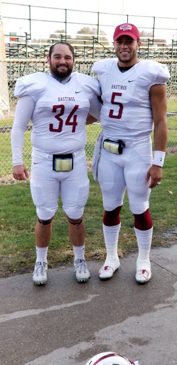 Huskerdogg's tweet photo. The joys of football: Competitors on the fields, humble and respectful of the game off the field. #CodeRed #5Cloyd #Broncos #HastingsCollege #Midlands #GPAC https://t.co/C5xugLk9xl