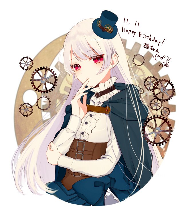 1girl gears hat long hair red eyes solo mini hat  illustration images