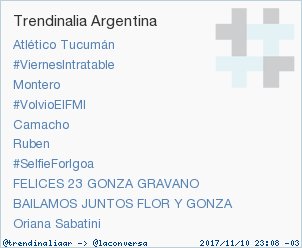 trendinaliaAR's tweet photo. 'FELICES 23 GONZA GRAVANO' acaba de convertirse en TT ocupando la 8ª posición en Argentina #trndnl https://t.co/5Jsrv984Lt