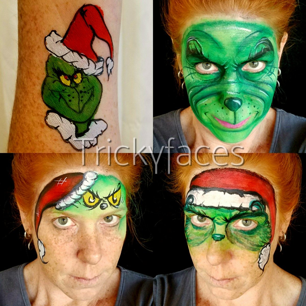 Trickyfaces's tweet image. Day 163. Grinch face paint x 4! #Trickyfaces #facepaint #grinch