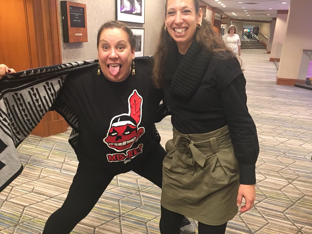 NBPC1's tweet image. Native style - droppin mics and droppin shawls in DC at the #Eval17 conference. #NotYourMascot #NotYourToken #NotPlayin #Resist #StillHere @IpeAea @Illinois_CREA