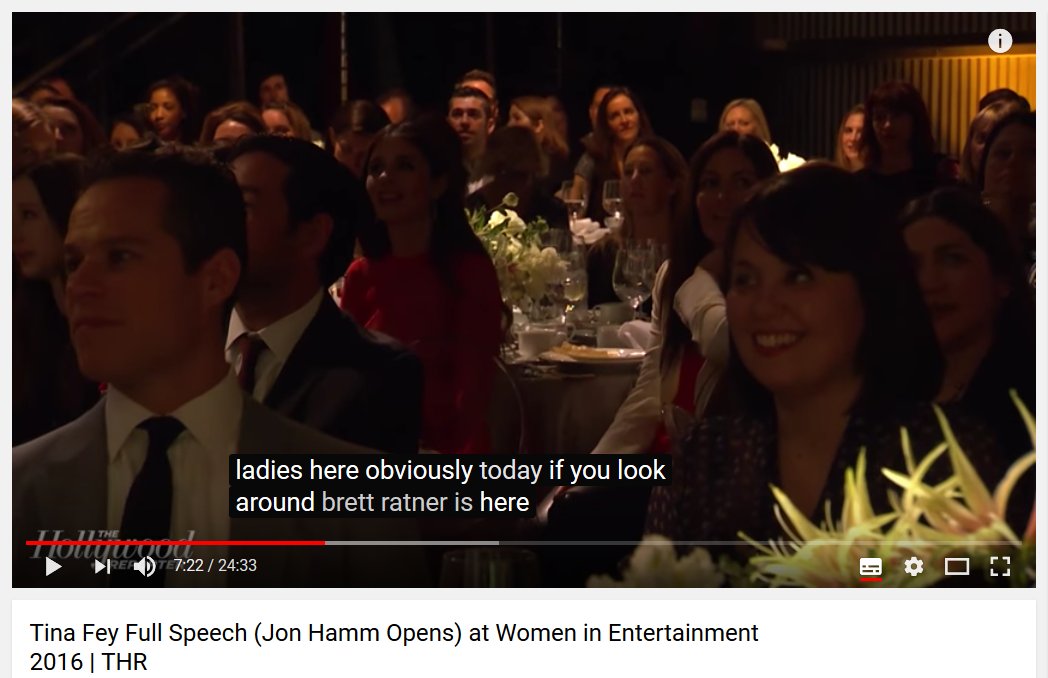 kitshrek's tweet image. so i was watching tina fey's speech at the 2016 women in entertainment breakfast and this happened #BrettRatner