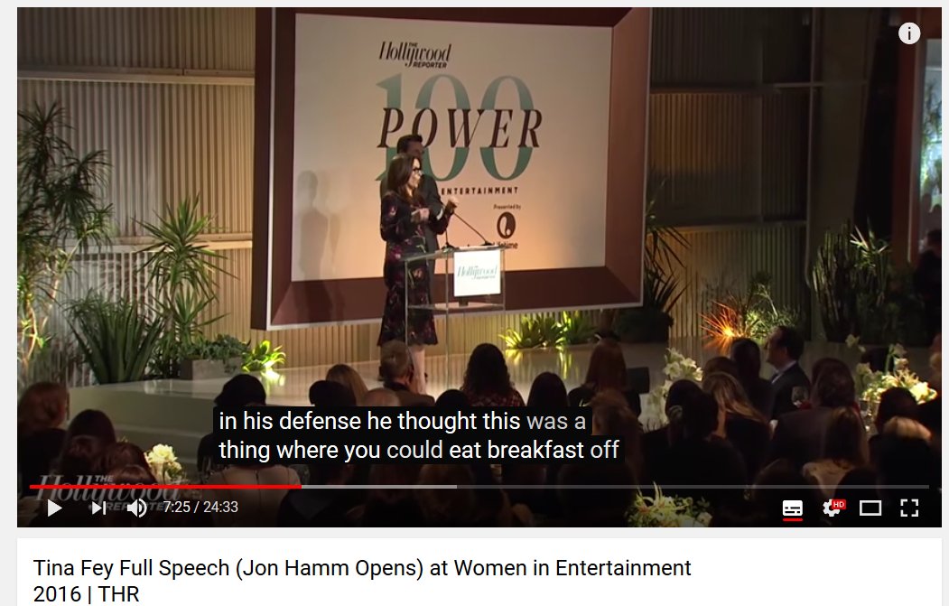 kitshrek's tweet image. so i was watching tina fey's speech at the 2016 women in entertainment breakfast and this happened #BrettRatner