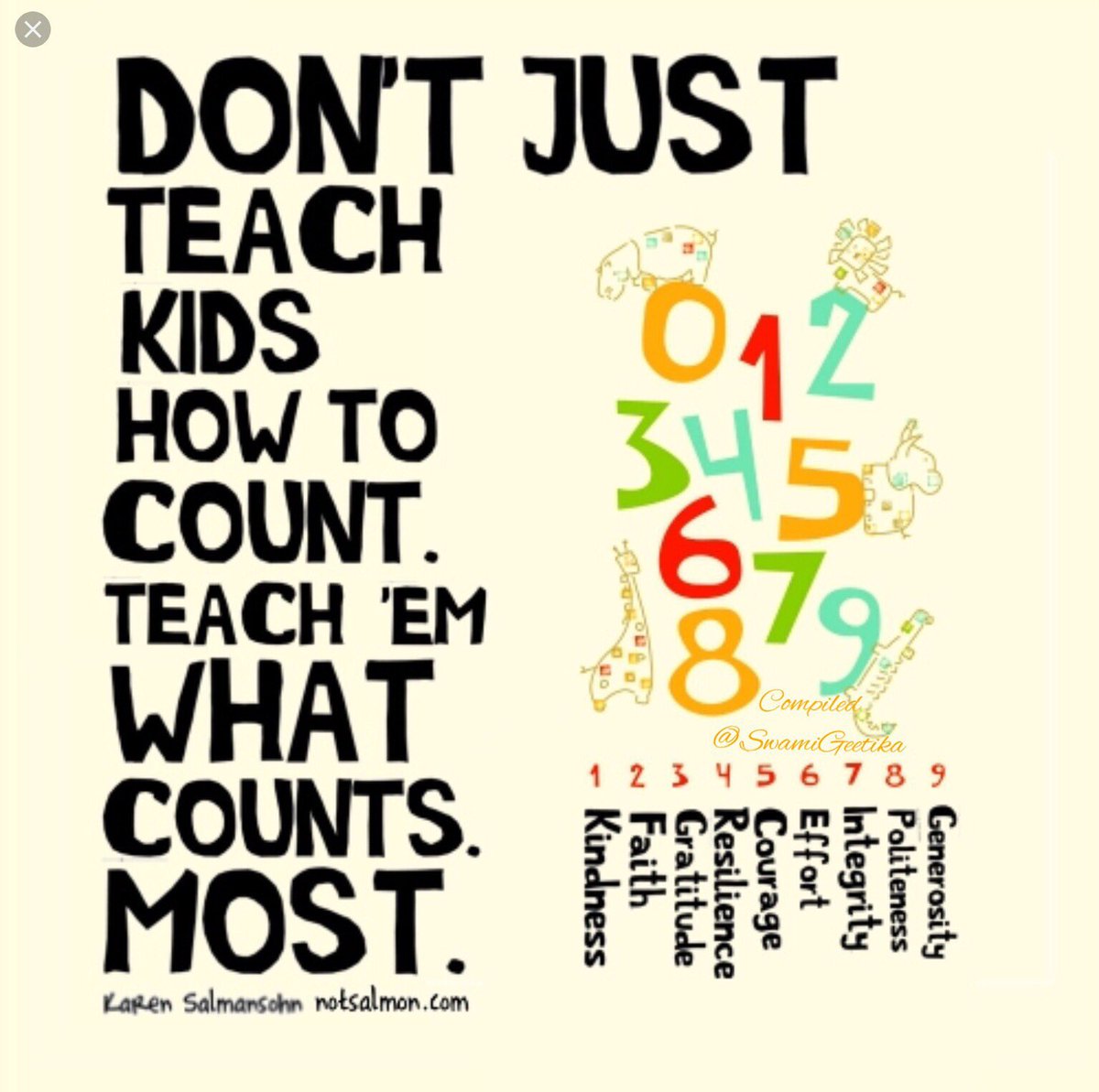 SwamiGeetika's tweet photo. Dont just teach kids how to count, teach them what counts most.

 #NationalEducationDay
#SaturdayMotivation https://t.co/FiQjCJjIKk