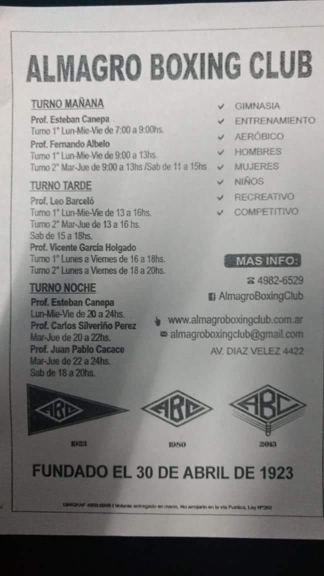 almagroboxing's tweet photo. Horarios del #AlmagroBoxingClub . Qué estas esperando? De 7 a 22hs elegí tu horario. No hay más excusas.
A entrenar!
Cuota $500.
Inscripción $200. https://t.co/mjpdRNcxlv