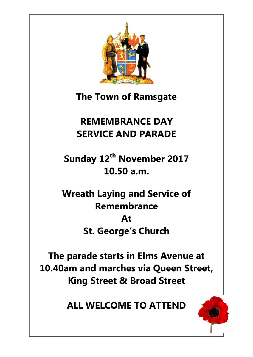 Remembrance Sunday Parade and Service taking place this morning in #Ramsgate #leastweforget