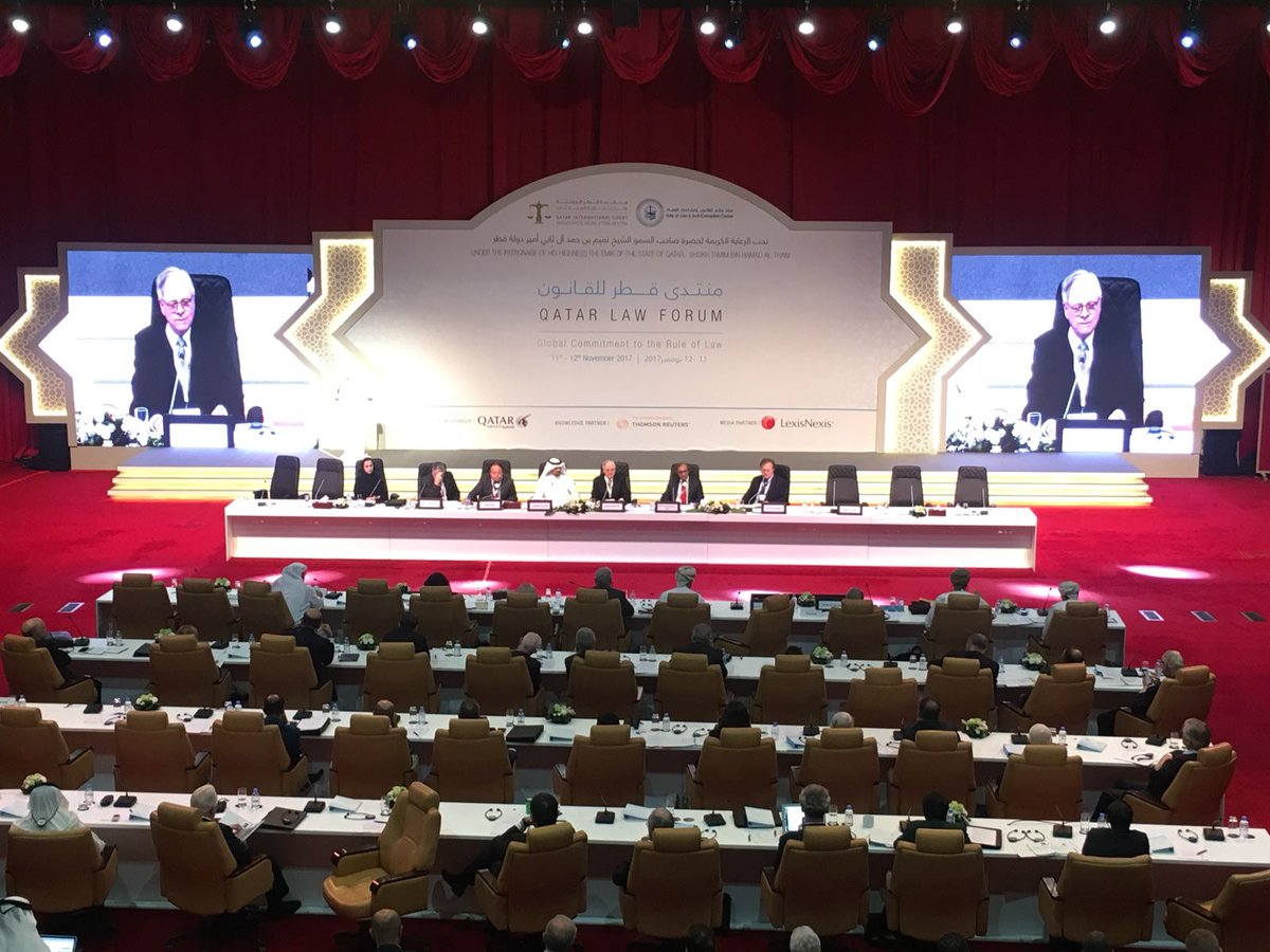QatarLawForum's tweet photo. Happening now: Plenary Session 2: The Rule of Law - Displaced Persons #QatarLawForum #QLF2017 #RuleofLaw #UnitedNations #DisplacedPersons https://t.co/nacGN2P2Ew