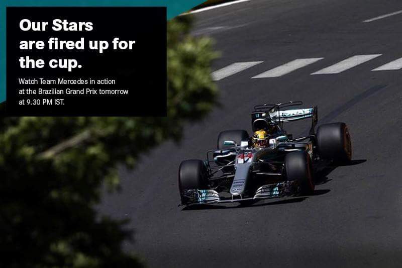 MercedesBenzInd's tweet photo. Wishing luck to @LewisHamilton and @ValtteriBottas for the #F1 #BrazilianGP.
Catch all the action live tomorrow at 9:30 PM IST. #BestKeepWinning
#SilverArrows https://t.co/lZGmms8YFP