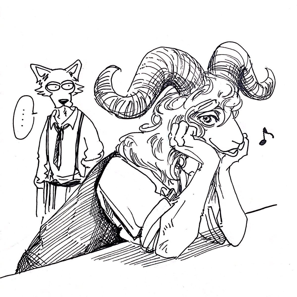 horns ... monochrome furry greyscale spoken ellipsis necktie  illustration images